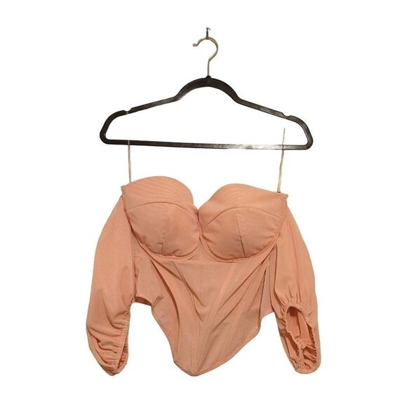 Carmin Womens Top Peach 1X Corset  Back Zip Up  Plus Size Plastic Boning - Picture 1 of 9